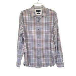 Vince Mens Prince Plaid Button-Up Flannel Shirt L 100% Cotton Gray & Beige